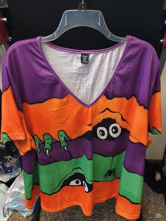 SHEIN Tops - SHEIN Purple Trim Casual Top with Orange Accents